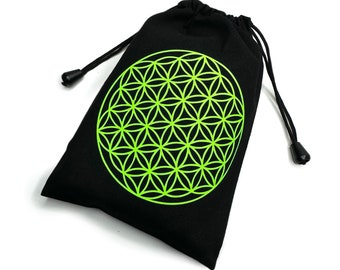 FLOWER OF LIFE Neon Green on Black Velvet sunglasses tarot crystal bag