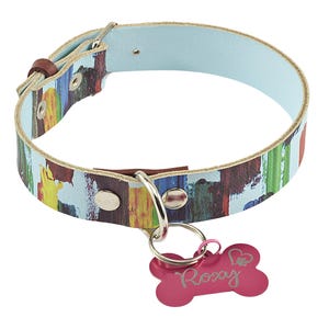Fashionable Pet Accessory Abstract Leather Collar Handpainted Artistic Design Custom Made Construction Unique Style Statement Piece Dog Show Quality Boutique Collection Luxury Pet Item Distinctive Look Elegant Refined Appearance Premium