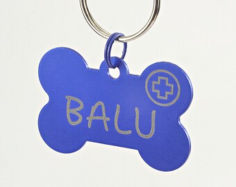 Personalized Medical Alert Pet Tag: Bone-Shaped Aluminum ID