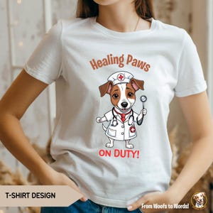 Arte personalizzata per infermiere Jack Russell, design divertente per infermiere con cane, cartone animato personalizzato, stampabile, grafica AI, regalo per infermiere POD, maglietta, tazza, regalo per amanti dei cani