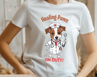 Personalized Jack Russell Nurse Art, Cute Funny Dog Cartoon Digital Download, Custom Pet Illustration for Apparel Books DIY Projects