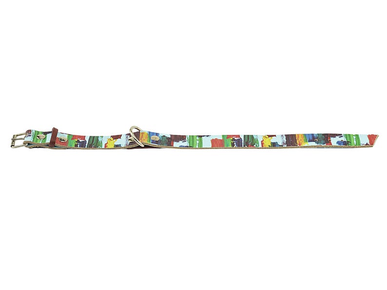 Dog Show Accessory Premium Leather Collar Abstract Design Pattern Handpainted Artistic Details Custom Made Construction Luxury Pet Boutique Item Unique Style Statement Piece Fashionable Distinctive Look Professional Quality Material Durable