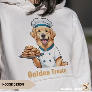 Golden Retriever Baker Cartoon Funny Dog Chef Art Téléchargement numérique Art mural Golden Retriever Chef IA Oeuvres d'art professionnelles Pup Decor pour POD