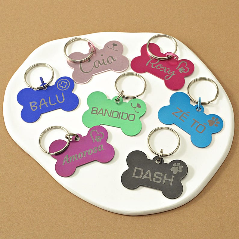 Personalized Pet Tag Colorful Engraved Dog ID Tag Gift Pet Owner Dog Bone Tag Pet Collar Safety Tag Dog Mom Gift Dog Dad Gift Puppy Name Tag