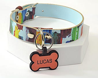 Abstract Dog Collar Leather Design Custom Small Show Accessory Unique Style Luxury Pet Boutique Item Handpainted Art Designer Tag Statement