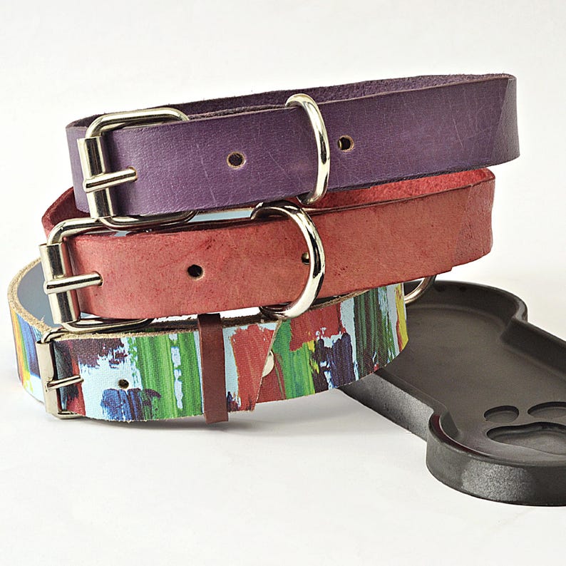 Custom Dog Collar Abstract Design Leather Material Handpainted Artistic Pattern Unique Style Statement Piece Luxury Pet Accessory Boutique Collection Fashionable Distinctive Look Elegant Refined Appearance Premium Quality Construction