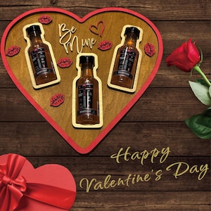 Free Shipping!! Valentine’s Day Heart-Shaped Mini Liquor Bottle Display, Custom Hand-Painted Wood Gift Box for Him or Her