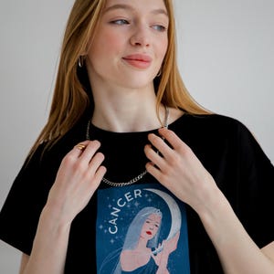 Camiseta con el signo del zodíaco Cáncer. Elegante camiseta de algodón para amantes de la astrología. Regalo de cumpleaños para Cáncer. Camisetas con todos los signos del zodíaco.