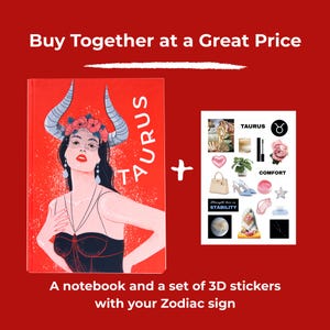 Cuaderno del zodiaco Tauro, regalo del zodiaco para fanáticos de la astrología, regalo de fecha de nacimiento de Tauro, diario de tapa dura, cuaderno espiritual para ella, juego de pegatinas 3D