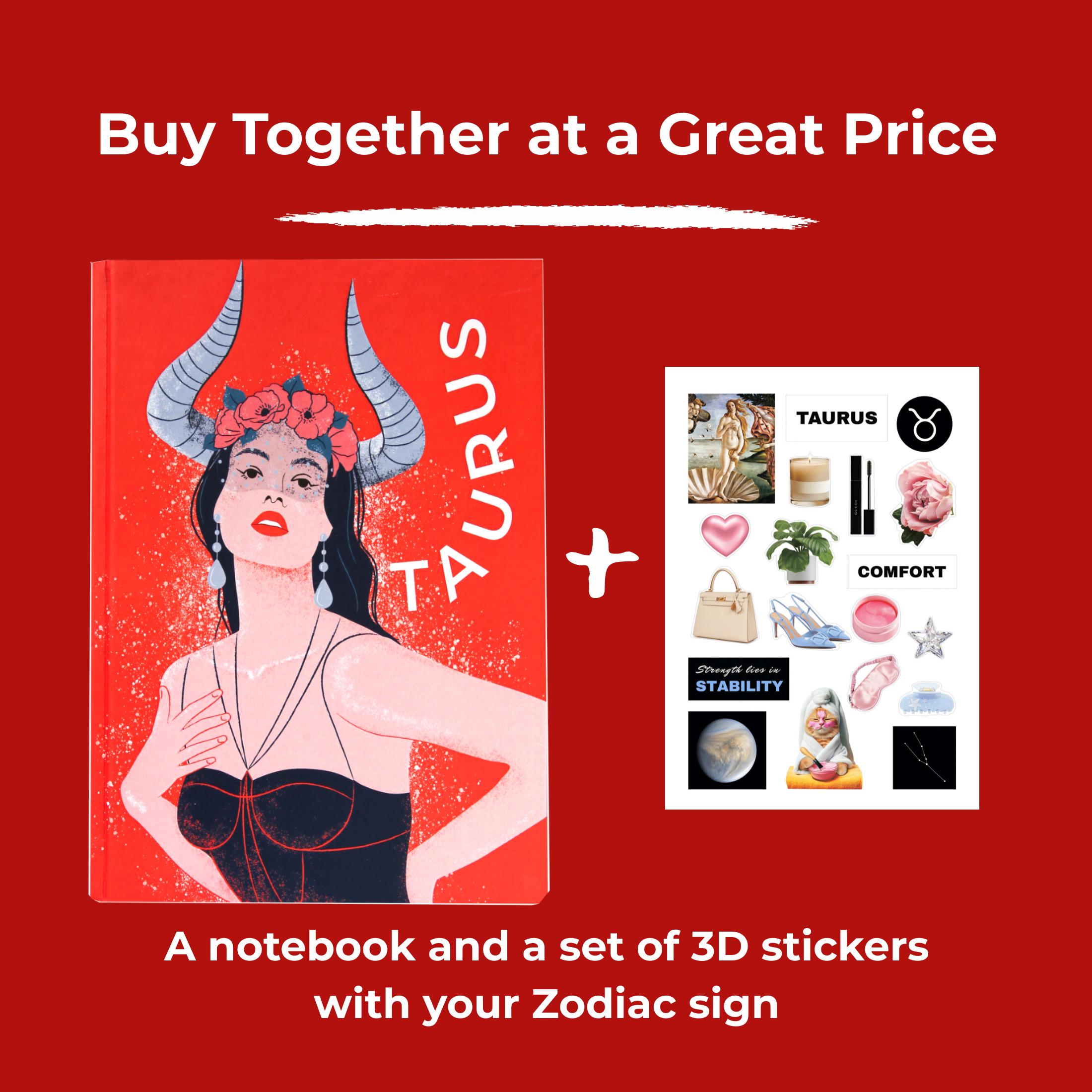 Zodiac Notebook Taurus  Zodiac Gift for Astrology Fans Taurus Birthdate Gift Hardcover Journal Spiritual Notebook for Her 3D Stickers Set
