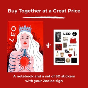Cuaderno del zodiaco Leo, diario de astrología de tapa dura personalizado con todos los signos del zodíaco, cuaderno espiritual, juego de pegatinas 3D del zodíaco