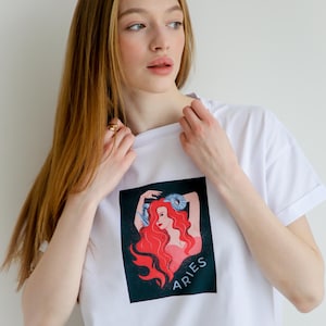 Koszulka zodiakalna Baran Astrologia Prezent dla miłośników znaków zodiaku Spersonalizowany prezent na urodziny Dostępne koszulki ze wszystkimi znakami zodiaku