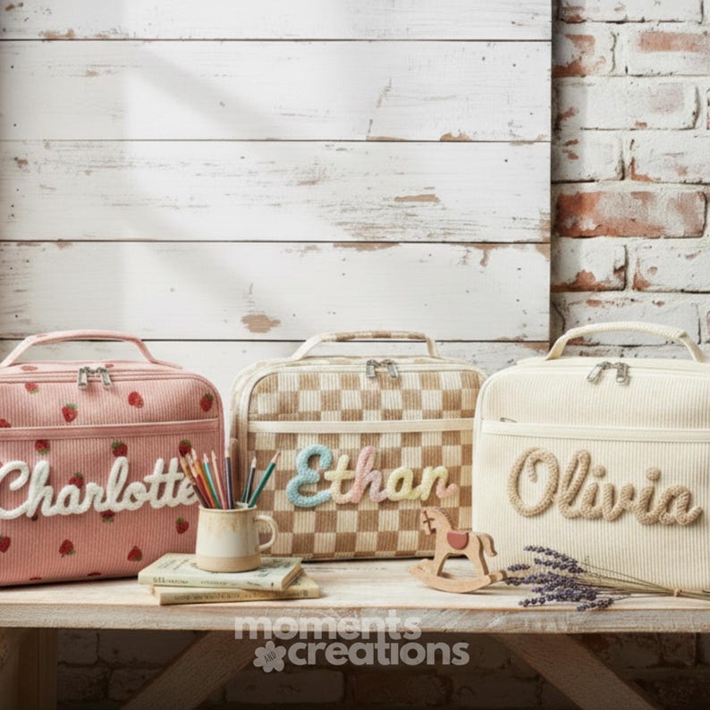 Personalized Corduroy Kids Lunch Bag | Insulated Custom Name Tote image 4
