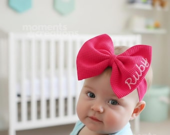 Niestandardowa kokarda z haftowanym imieniem dla niemowląt: spersonalizowana opaska na głowę dla niemowląt, prezent na baby shower dla dziewczynek, ozdoba do włosów