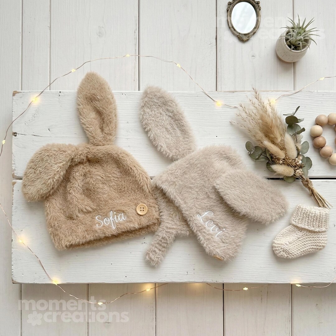 Custom Embroidered Name Baby Beanie Hat With Ears, Newborn Bunny ...