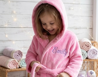 Bata de spa infantil personalizada con monograma y nombre bordado, bata con capucha de felpa, bata de bebé bordada a medida