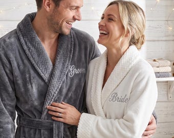 Personalized Flannel Robe: Custom Embroidered Loungewear for Couples, Soft Winter Bathrobe Sleepwear