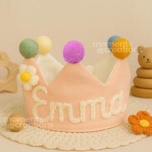 Personalized Linen Birthday Crown: Hand Embroidered Keepsake Party Hat