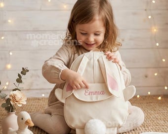 Personalized Children’s Backpack: Embroidered Bunny Design with Name