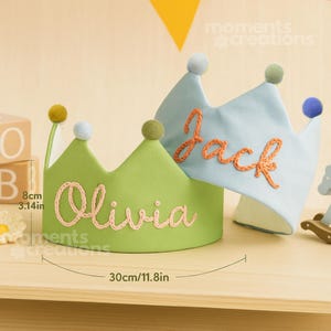 Personalized Linen Birthday Crown: Hand-Embroidered Baby Keepsake
