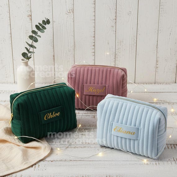 customized travel makeup bag Personalized Quilted Corduroy Cosmetic Bag: Custom Embroidered Travel  Makeup Bag