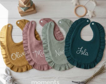 Personalized Name Embroidered Ruffle Baby Bib: Custom Cotton Bib