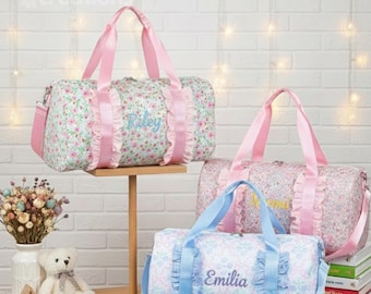 Personalized Kids Travel Bag – Embroidered Floral Tote, Color Block Duffel | Overnight & Luggage Bag