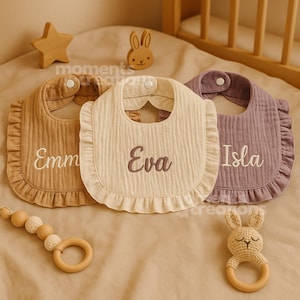 Personalized Name Embroidered Ruffle Baby Bib: Custom Cotton Bib