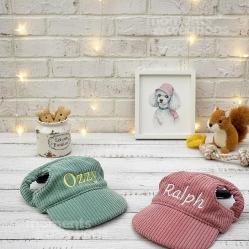 Custom Embroidered Dog Hat: Personalized Corduroy Baseball Cap with Ear Holes image 3