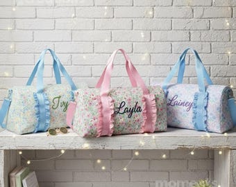 Sac de voyage personnalisé pour enfants : sac de voyage floral personnalisé pour les voyages, les soirées pyjama et les escapades