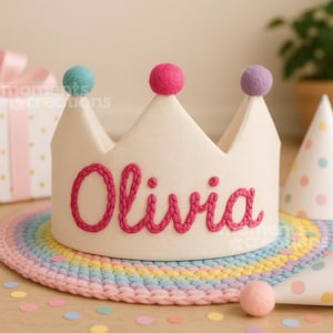 Personalized Name Linen Birthday Crown: Embroidered Name, Keepsake Party Hat