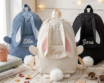 Personalized Bunny Ears Backpack: Custom Embroidered Bunny Design School Bag