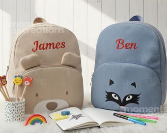 Personalisierter Cord Tier Rucksack: Bestickte Kinder Schultasche
