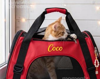 Transportín personalizado para mascotas con nombre – Transportín de viaje transpirable de tela suave