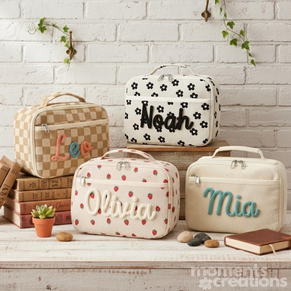 Personalized Corduroy Kids Lunch Bag | Insulated Custom Name Tote