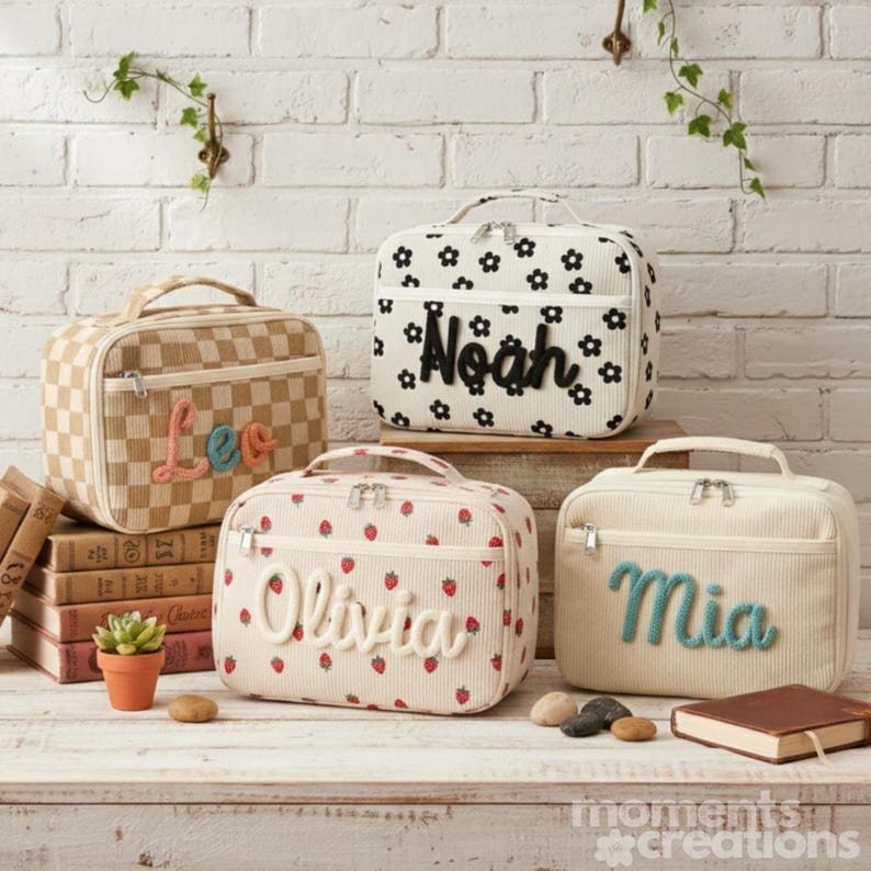 Personalized Corduroy Kids Lunch Bag | Insulated Custom Name Tote image 1