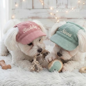 Custom Embroidered Dog Hat: Personalized Corduroy Baseball Cap with Ear Holes image 5