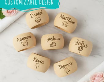 Personalized Wooden Napkin Rings: Custom Engraved Name Table Decor