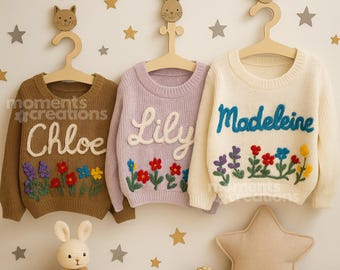Custom Name Kids Sweater | Hand Embroidered Floral Baby Gift