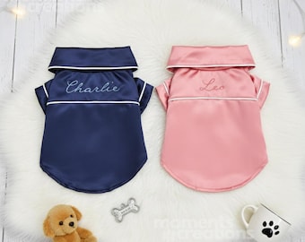 Personalized Name Silk Pet Pajamas: Dog Cat Pj's with Embroidered Name, Custom Colors