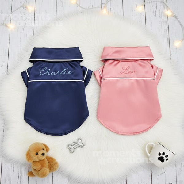 Personalized Name Silk Pet Pajamas: Dog Cat Pj's with Embroidered Name, Custom Colors