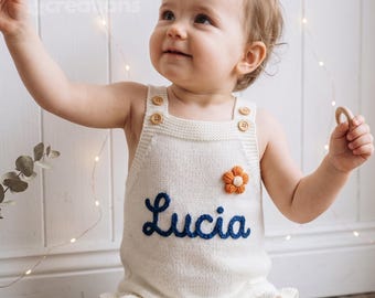 Conjunto de punto personalizado para bebé, pelele burbuja con nombre personalizado para bebés niñas, niñas pequeñas y ocasiones especiales.