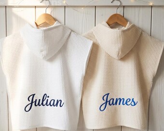 Personalized Kids Waffle Cotton Hooded Poncho: Embroidered Bath & Beach Coverup