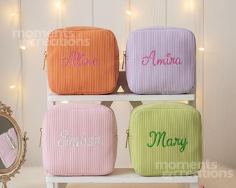 Kleine bestickte Cord-Make-up-Tasche: Personalisierte Kosmetiktasche