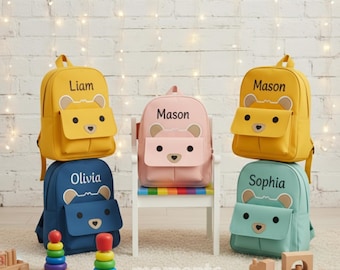 Personalized Name Embroidered Bear Backpack: Toddler Travel, School Bag, Rucksack