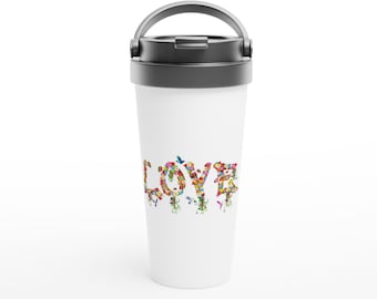 Blumen Liebe Edelstahl Reisebecher | Edelstahl Kaffeebecher mit Deckel