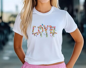 Floral Love Graphic Cropped T-Shirt | Minimalist Cotton Tee