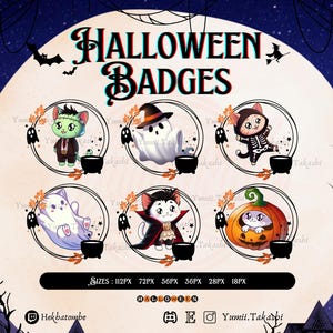 6 Sub Twitch Badges Halloween Cute Cat| Pack 6 Badges for Twitch Discord Youtube subscribers | Emoticons Kawaii atmosphere! Halloween Special!