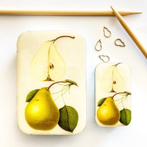 Pear stitch marker tin, handcrafted notions tin LARGE 003 image 3