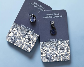 Delft Blue Yarn Ball Stitch Marker single – Enamel Knitting Marker